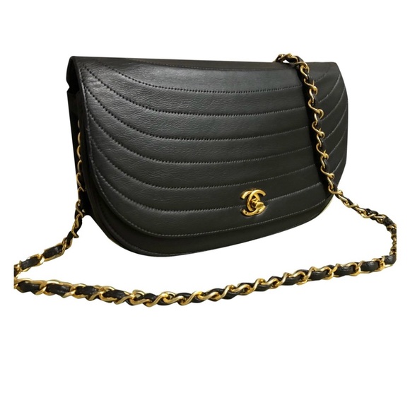 Authentic CHANEL CC Classic Half Moon Lambskin Leather Shoulder Handbag - Picture 1 of 13